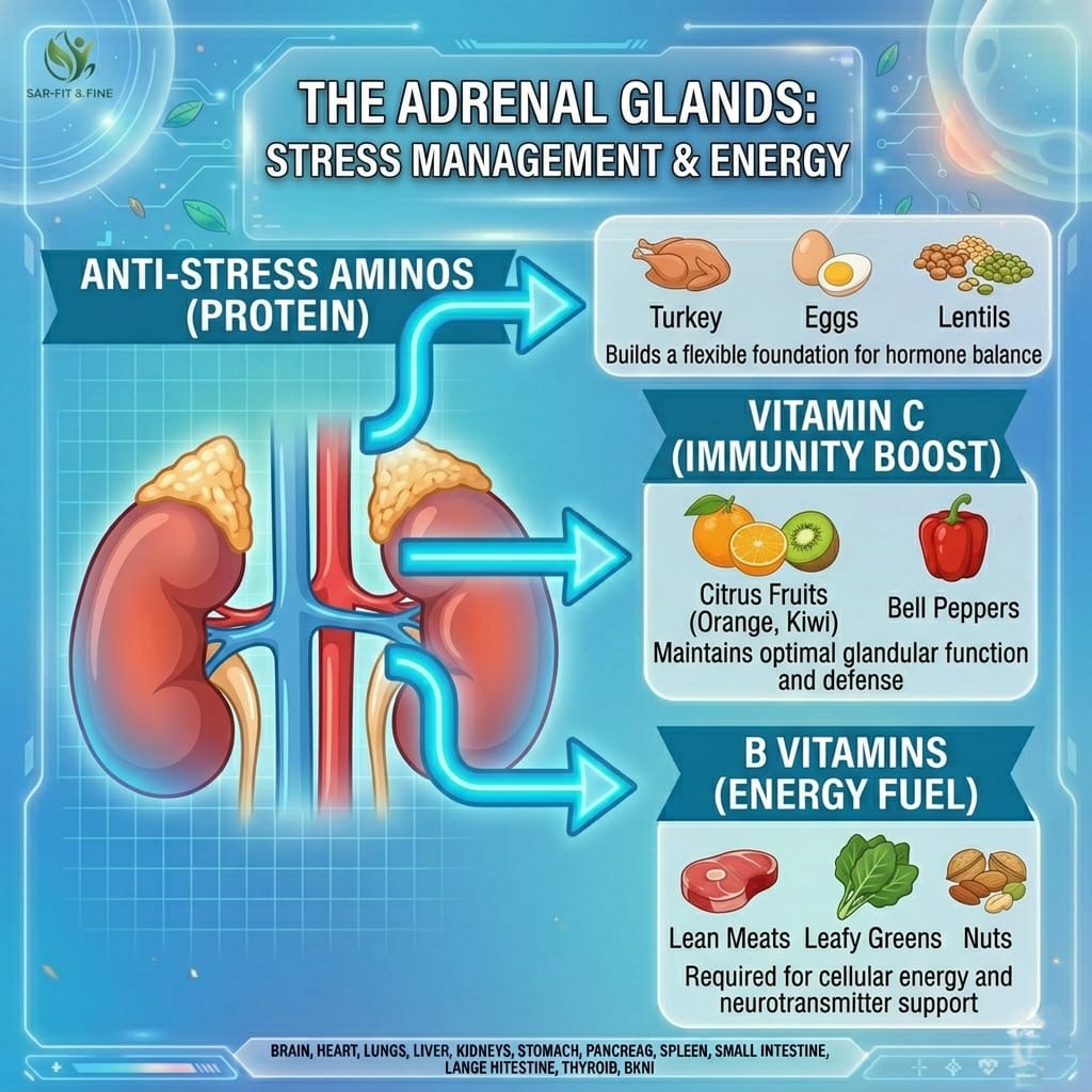 Best foods for body organs: adrenal glands nutrition for stress management and energy by SAR-Fit & Fine