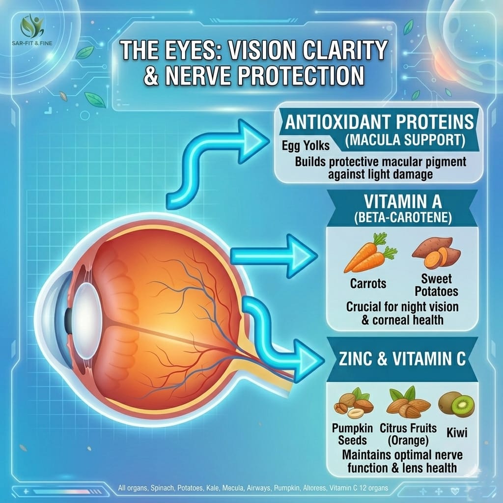 Best foods for body organs: eye health nutrition for vision clarity and nerve protection by SAR-Fit & Fine