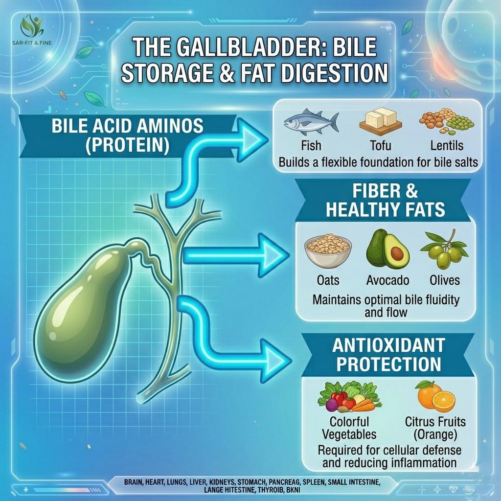 Best foods for body organs: gallbladder health nutrition for bile storage and fat digestion by SAR-Fit & Fine