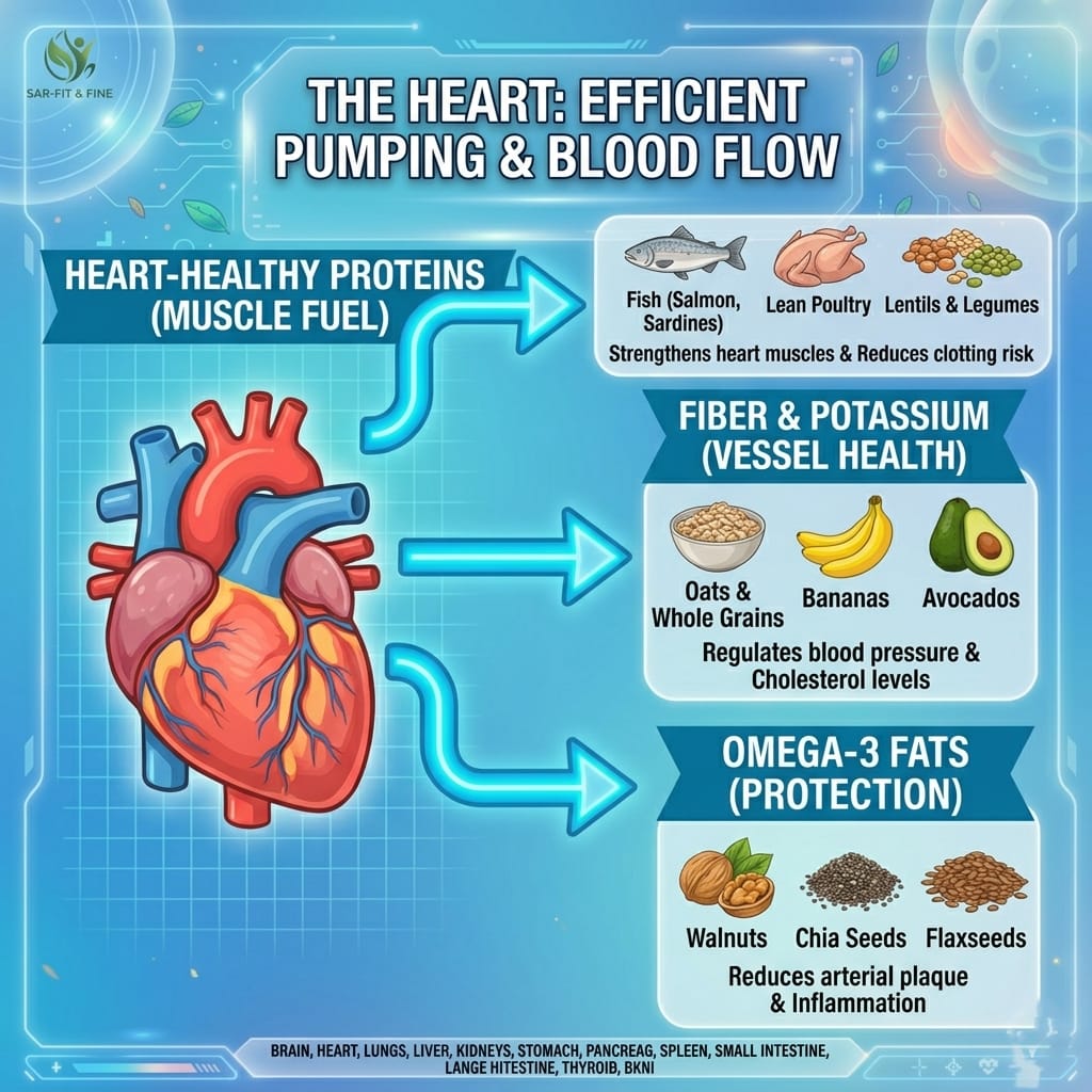 Best foods for body organs: heart health nutrition for blood flow and muscle fuel by SAR-Fit & Fine
