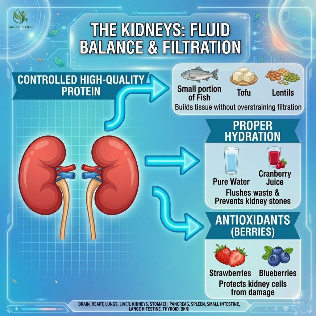 Best foods for body organs: kidney health nutrition for fluid balance and filtration by SAR-Fit & Fine
