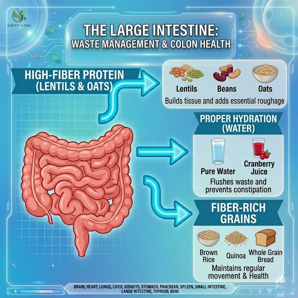 Best foods for body organs: large intestine nutrition for waste management and colon health by SAR-Fit & Fine