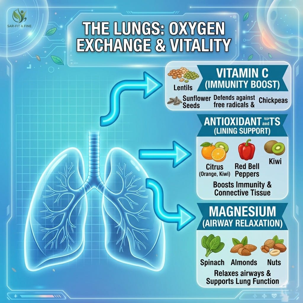 Best foods for body organs: lung health nutrition for oxygen exchange and airway relaxation by SAR-Fit & Fine