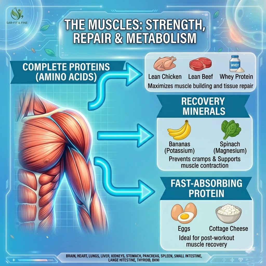 Best foods for body organs: muscle strength, repair, and metabolism nutrition by SAR-Fit & Fine