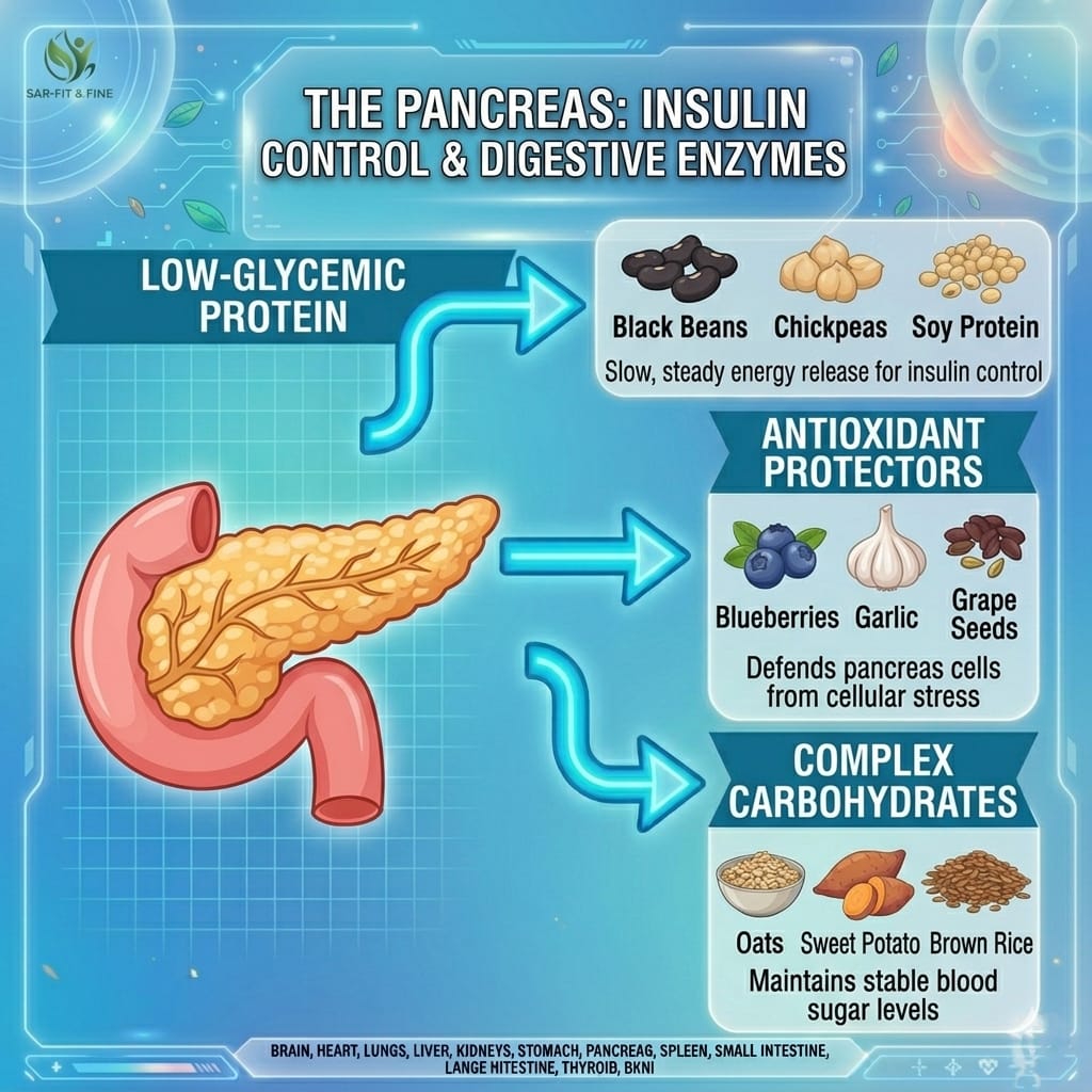 Best foods for body organs: pancreas nutrition for insulin control and digestive enzymes by SAR-Fit & Fine