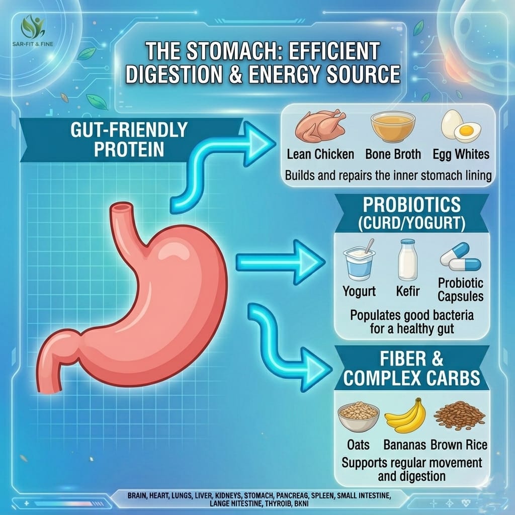 Best foods for body organs: stomach health nutrition for efficient digestion and energy source by SAR-Fit & Fine